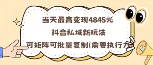 当天最高变现1k+,抖音私域新玩法,可矩阵可批量复制-风淘社