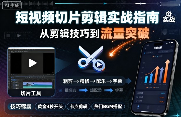 短视频切片剪辑实战指南，从剪辑技巧到流量突破-风淘社