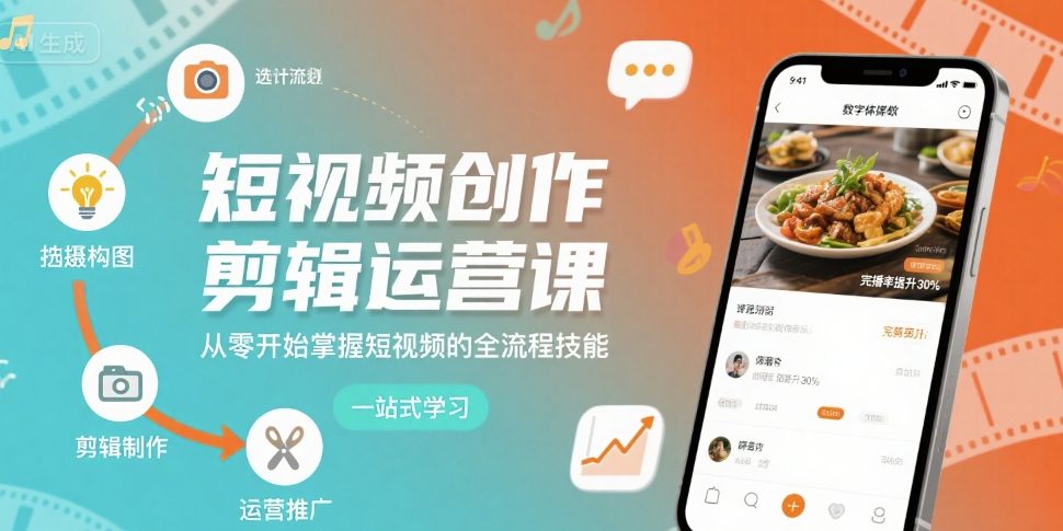 短视频创作剪辑运营课,从零开始掌握短视频的全流程技能-风淘社