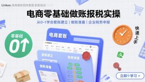 电商零基础做账报税实操快速上手,从0-1学会套账建立,做账准备,企业税务申报-风淘社