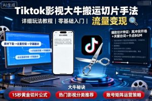 Tiktok影视大牛搬运切片手法,详细玩法教程-风淘社