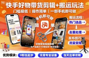 快手好物带货剪辑+搬运玩法,门槛极低,操作简单,一部手机即可玩做-风淘社
