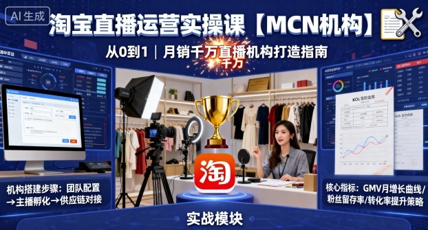 淘宝直播运营实操课【MCN机构】，从0到1做一家月销千W的直播机构-风淘社