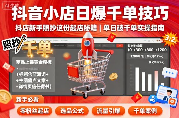 抖音小店日爆千单技巧,抖店新手照抄这份起店秘籍,单日破千单-风淘社