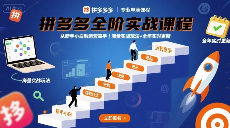 拼多多全阶实战课程,从新手小白到运营高手,海量实战玩法+全年实时更新【2025年9月更新】-风淘社