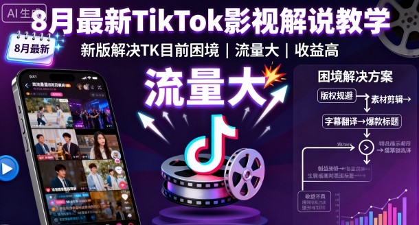8月最新TikTok影视解说教学,新版解决TK目前困境,流量大,收益高-风淘社