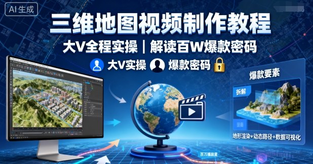 三维地图视频制作教程，大V全程实操，解读百W爆款密码-风淘社