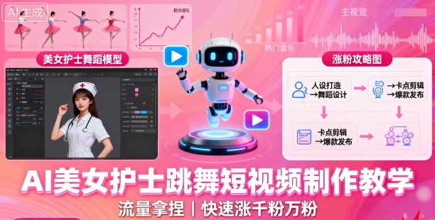 AI美女护士跳舞短视频制作教学,流量拿捏,快速涨千粉万粉【提示词+视频教程】-风淘社