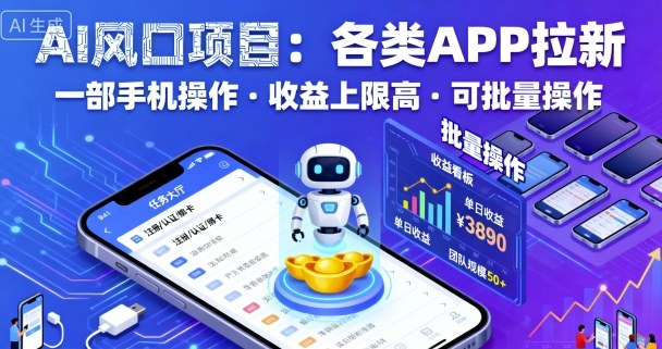 AI风口项目,各类APP拉新,一部手机就可以操作,收益上限高,可批量操作-风淘社