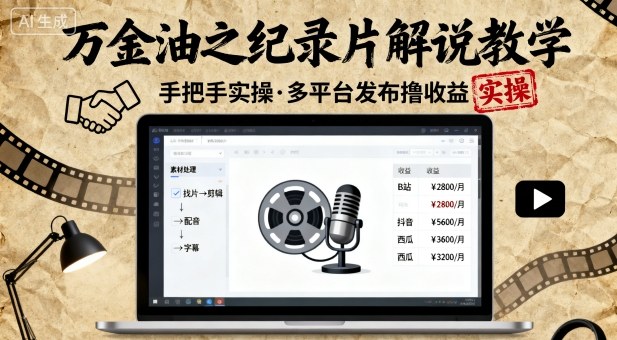 万金油之纪录片解说教学,手把手教你,完全实操,多平台发布撸收益-风淘社