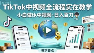 TikTok中视频全流程实操教学,小白做tk中视频,日入百刀-风淘社