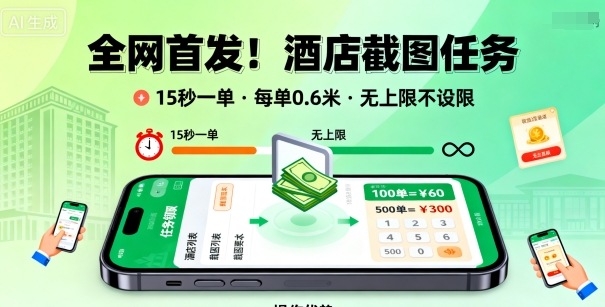 全网首发!酒店截图任务,15秒一单,每单0.6米,任务无上限不设限,矩阵操作单日3张到手【揭秘】-风淘社