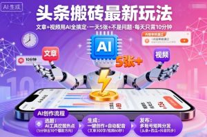 头条搬砖最新玩法,文章+视频用AI全搞定,一天5张+不是问题,每天只需10分钟-风淘社