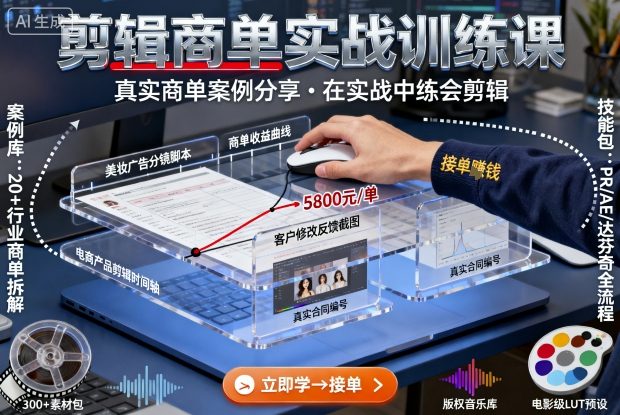 剪辑商单实战训练课，真实商单案例分享，在实战中练会剪辑-风淘社