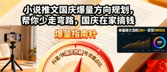 小说推文国庆爆量方向规划，帮你少走弯路，国庆在家搞钱-风淘社