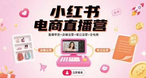 小红书电商直播营,直播带货+店铺运营+笔记运营=全电商-风淘社