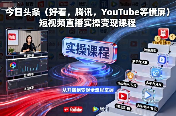 今日头条(好看,腾讯,YouTube等横屏)短视频直播实操变现课程-风淘社