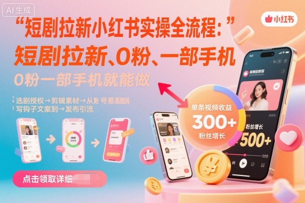 短剧拉新小红书实操全流程,0粉一部手机就可以做,详细教程-风淘社