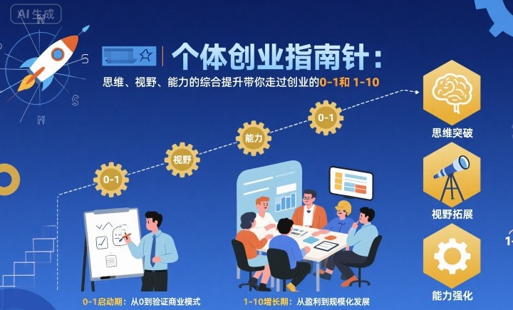 个体创业指南针,思维、视野、能力的综合提升带你走过创业的0-1和1-10【音频】-风淘社