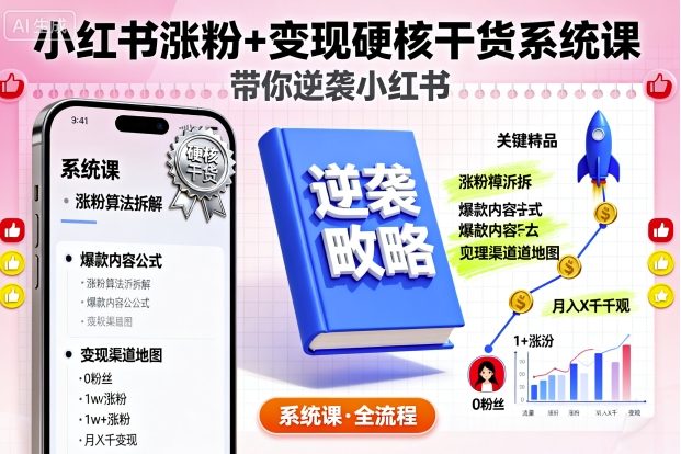 小红书涨粉+变现硬核干货系统课,带你逆袭小红书-风淘社