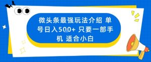 微头条最强玩法介绍一个号日入5张+只要一部手机适合小白-风淘社