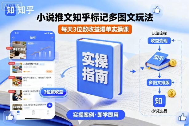 小说推文知乎标记多图文玩法,每天3位数收益爆单实操课-风淘社