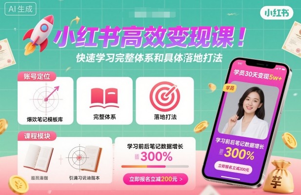 小红书高效变现课,快速学习小红书完整体系和具体落地打法-风淘社
