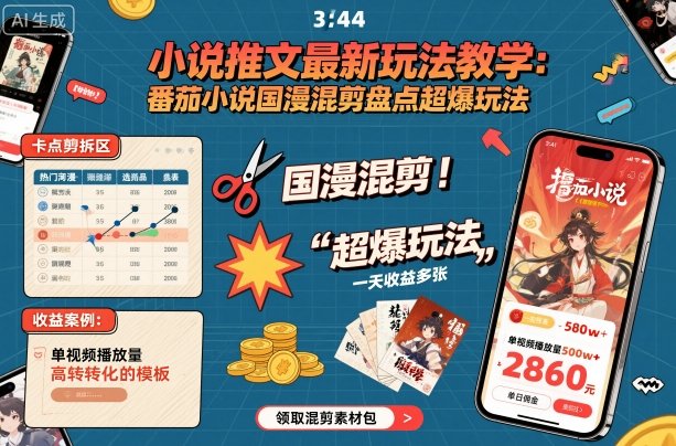 小说推文最新玩法教学,番茄小说国漫混剪盘点超爆玩法,全程干货,一天收益多张-风淘社