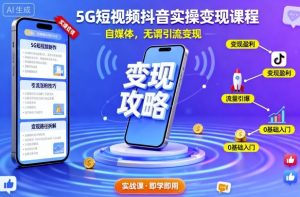 5G短视频抖音实操变现课程,自媒体,无谓引流变现-风淘社