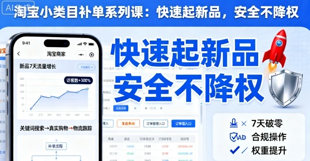 淘宝小类目补单系列课,快速起新品,安全不降权-风淘社