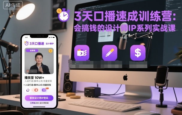 3天口播速成训练营,会搞钱的设计师IP系列实战课-风淘社