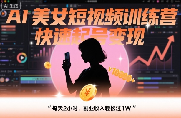 AI美女短视频训练营，快速起号变现，每天2小时，副业收入轻松过1W-风淘社