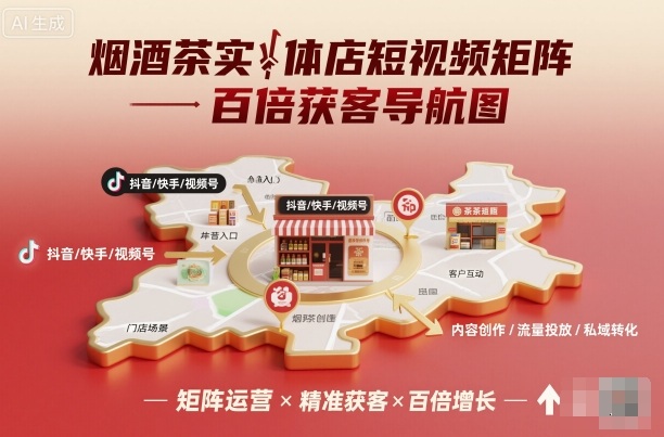 烟酒茶实体店短视频矩阵百倍获客导航图-风淘社