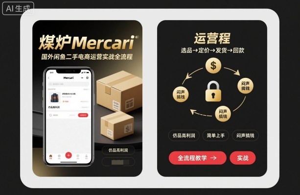 煤炉Mercari国外闲鱼二手电商运营实战全流程,仿品高利润,简单上手,闷声搞钱-风淘社