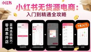 小红书无货源电商，入门到精通，开店+选品+笔记+剪辑+赛道+内容-风淘社