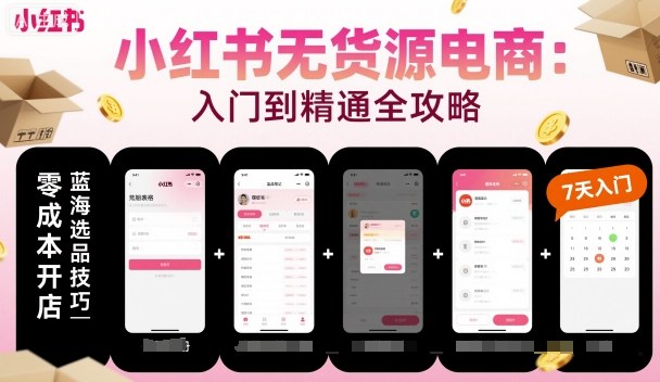 小红书无货源电商，入门到精通，开店+选品+笔记+剪辑+赛道+内容-风淘社