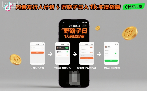抖音发行人计划全新野路子玩法,随时随地,只要有手机,就能操作,日入1k+【揭秘】-风淘社