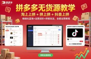拼多多无货源教学,淘上拼+拼上拼+抖上拼,精细化蓝海+运营进阶+终极玩法,全套运营教程-风淘社