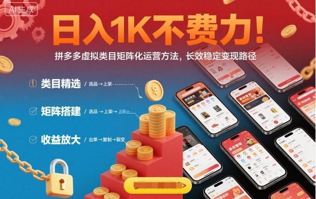 日入1K不费力!拼多多虚拟类目矩阵化运营方法,长效稳定变现路径-风淘社