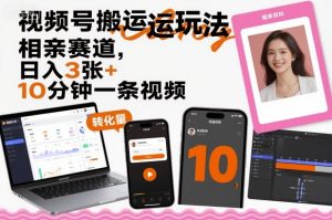 视频号搬运玩法,相亲赛道,日入3张+,10分钟一条视频-风淘社