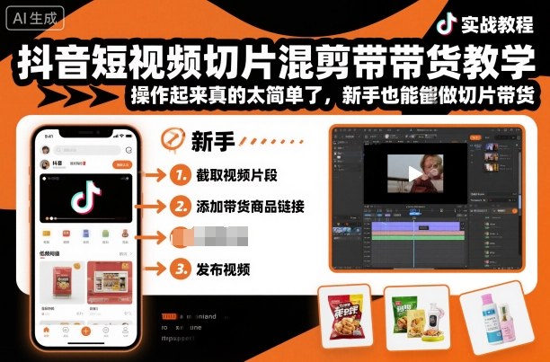 抖音短视频切片混剪带货教学,操作起来真的太简单了,新手也能做切片带货-风淘社