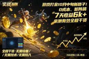 游戏打金10月中旬新路子!0成本、矩阵搞,7天收益6k+,亲测有效全程干货【揭秘】-风淘社