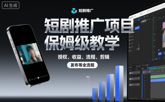 短剧推广项目保姆级教学,授权、收益、流程、剪辑,发布等全流程-风淘社