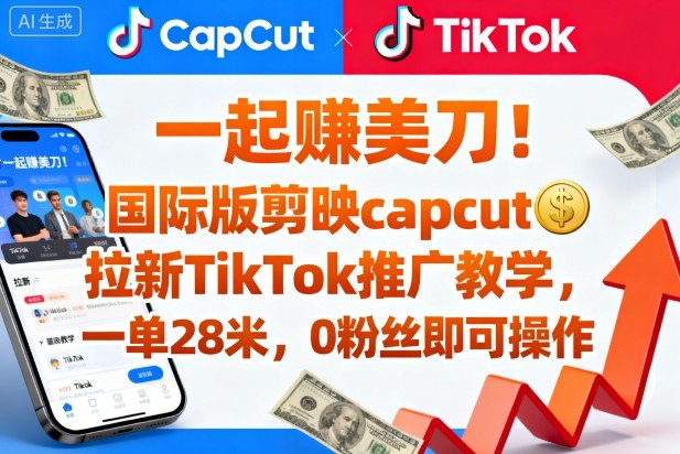一起賺美刀!国际版剪映capcut拉新TikTok推广教学,一单28米,0粉丝即可操作(附推广入口和教学)-风淘社