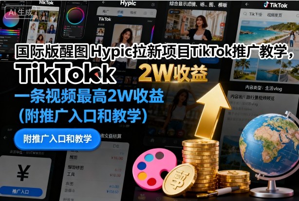 国际版醒图Hypic拉新项目TikTok推广教学,一条视频最高2W收益(附推广入口和教学)-风淘社