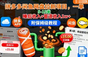 拼多多闲鱼网盘拉新项目,一单5-15米,睡后收入+管道收入1w+(附保姆级教程)-风淘社