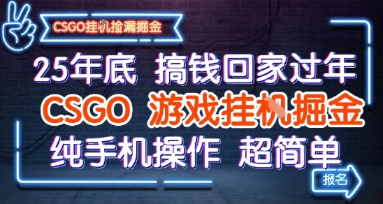 25年底搞钱回家过年,CSGO游戏挂G掘金,纯手机操作超简单【揭秘】-风淘社