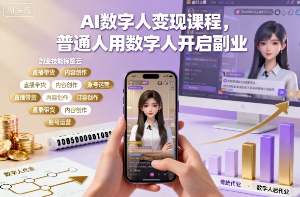 AI数字人变现课程,普通人用数字人开启副业-风淘社