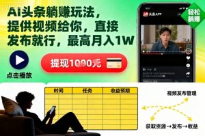AI头条躺賺玩法,提供视频给你,直接发布就行,最高月入1W+【揭秘】-风淘社