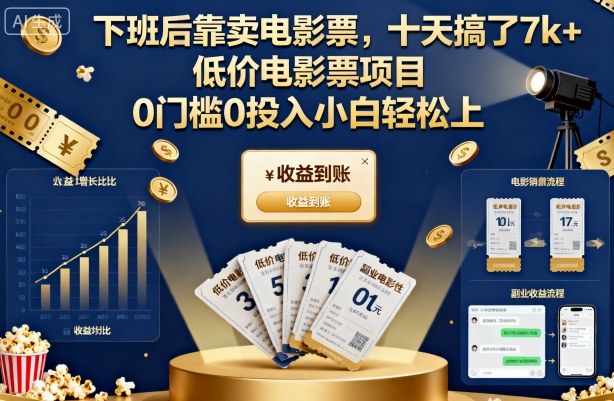 下班后靠卖电影票，十天搞了7k+，低价电影票项目，0门槛0投入小白轻松上手【揭秘】-风淘社